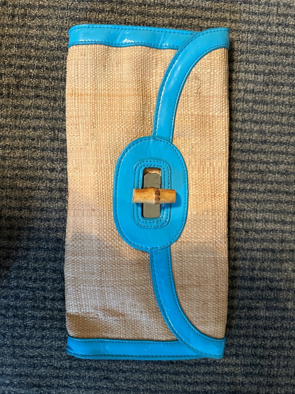 Sondra Roberts Straw Clutch with Turquoise Trim